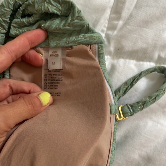 PQ SWIM Bathing suit top halter bandeau mint green and gold EUC - Picture 4 of 8
